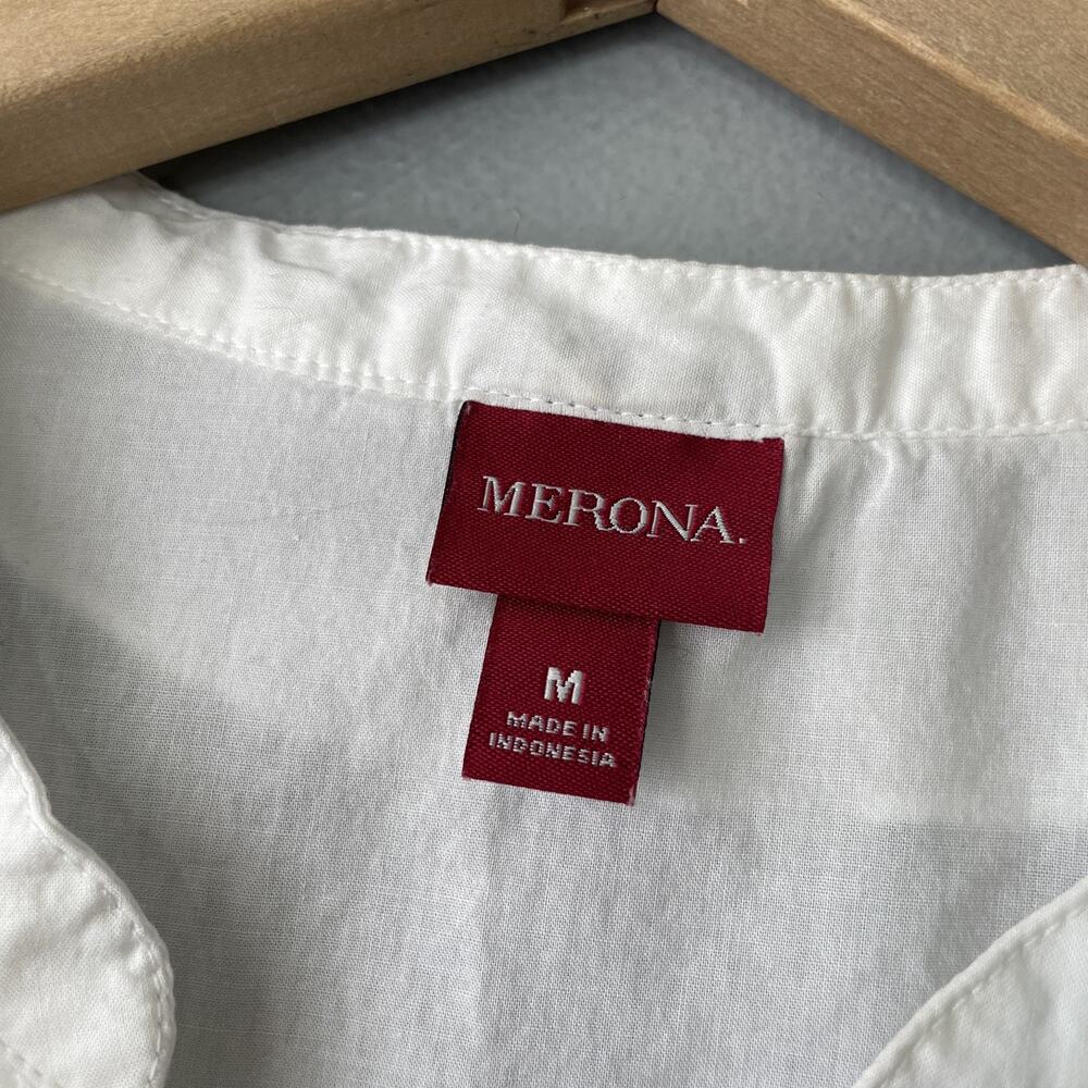 Merona Ruffled 100% Cotton Top Size Medium Sleeveless White Preppy Romantic Chic - Picture 5 of 10